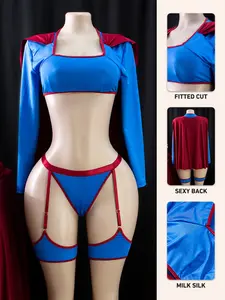 Women's Sexy Lingerie Set, Role Play Costume, Vacuum Transparent, Milk Silk Patchwork, Wireless, 2-Piece Set, Party Wear, Sleepwear, Gift