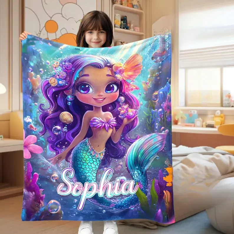 Custom Mermaid blanket, Kids Name Blanket, Personalized Blankets With Name, Mermaid Blanket for Her, Birthday Gift for Mermaid Lover#TikTokMadeMeBuyIt#FairyBlanketSet#CustomNameBlanket#PrincessThrowBlanket#GiftForDaughter