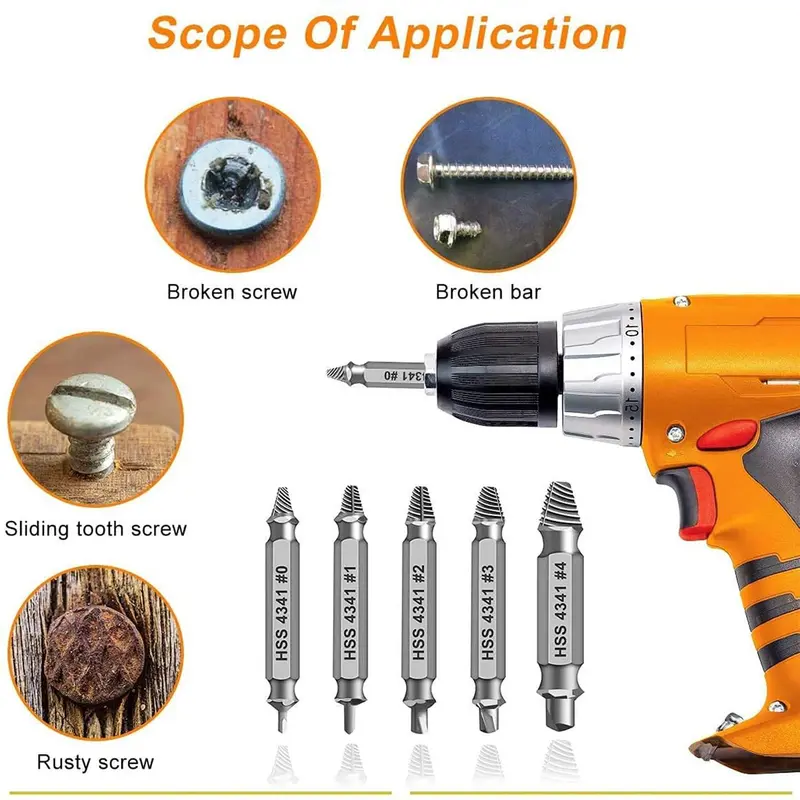 【DealsForYouDays】Stripped Broken Screw Remover,6 Counts Set Easy Out Bolt Extractor, Damaged Screw Extractor Set,Double Head Extraction Design Extractor Head,Household Repair Tools, Power Tool Accessories, Screwdriver Bit Clip.