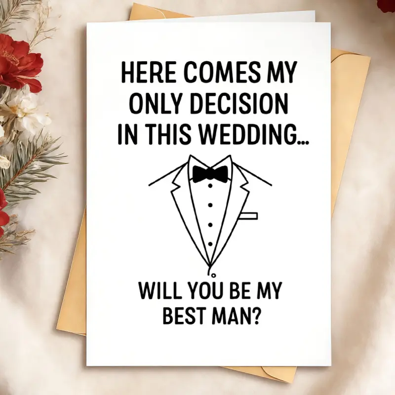 1 funny groomsmen proposal card, groomsmen invitation letter, tuxedo illustration, blank pages, wedding party invitation from the groom to his close friend