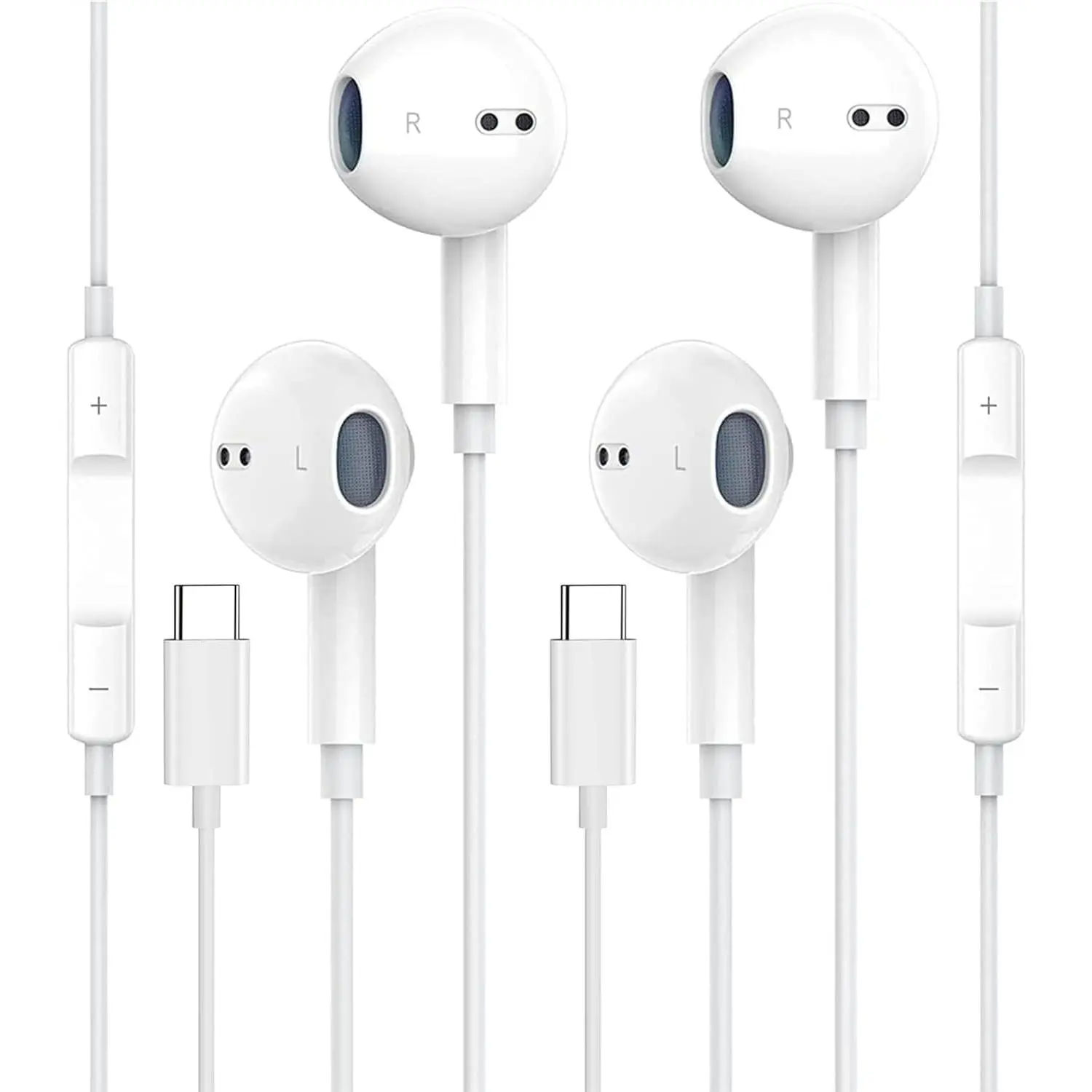 2 Pack USB Headphone for Samsung S23 FE S22 S21 S20 A53 A54 Wired Earbuds in-Ear Type Earphone with Microphone Volume Control Bass Stereo Fits Most Android.