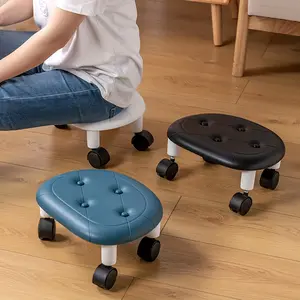 1pc Rolling Low Stool with Wheels - Stylish & Durable Plastic Footstool in White, Deep Blue, or Black - Ideal for Entryway, Bath, - Perfect for Shoe Changing & Organization, Small Stool for Bath