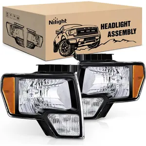 Nilight 2009 2010 2011 2012 2013 2014 F150 Headlight Assembly Black Housing Amber Corner Clear Lens Driver and Passenger Side Headlamp Replacement 2 Pack, Ip65, Night Driving
