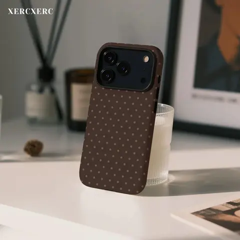 Brown Polka Dot 2-in-1 Phone Case, PC Hard Shell + TPU Soft Liner, Magnetic Matte/Glossy Finish, for Daily Use & Gift, Compatible with iPhone 11-17 Pro/ProMax/Air, Galaxy S26/S25/A56/A5x, Magnetic Cover