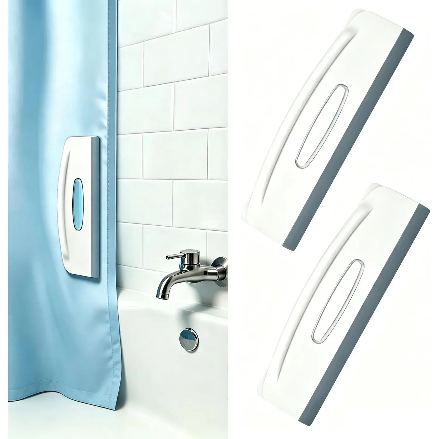 Shower Squeegee with Holder for Glass Door, Adhesive Wall Mount, Pack of 2 | Soft silicone blade removes water spots & soap scum without scratching. Compact holder stays tidy. Install without tools