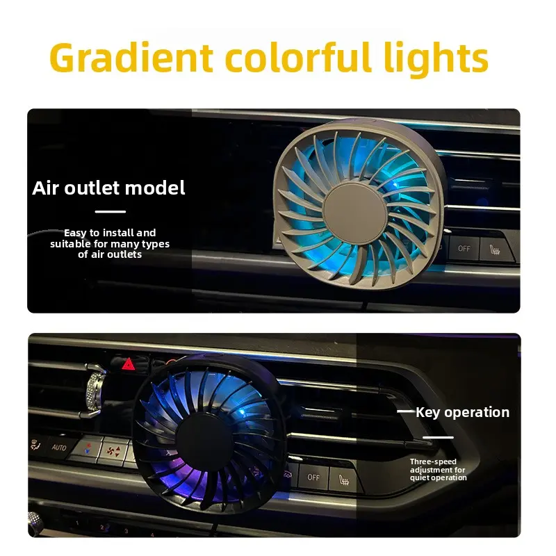 2026 New Portable Mini Car Fan USB Powered Air Vent Mount Cooling Fan with Colorful Ambient Light & Aromatherapy Function for Car Home Outdoor