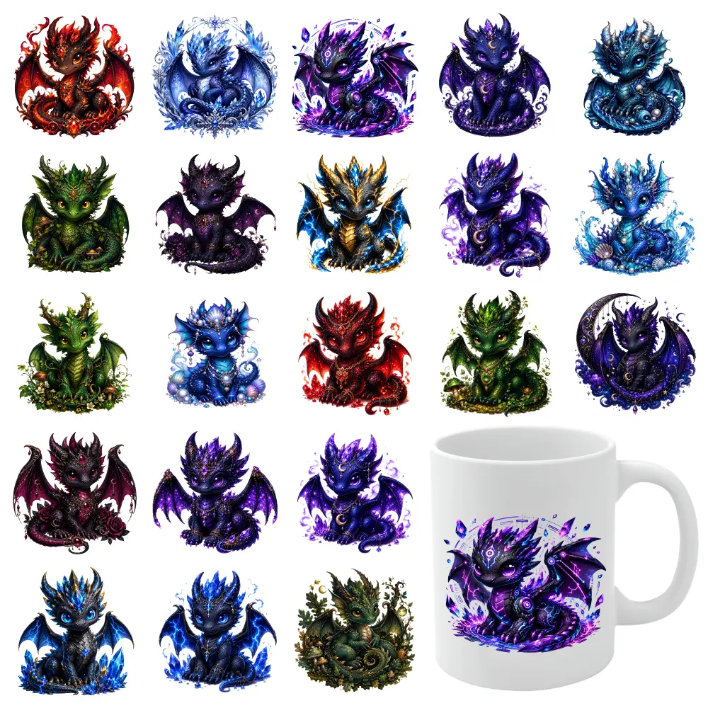 21 Pcs Dragon Art UV DTF Stickers Glass DTF Transfer Stickers Transfer Sticker Decal UV DTF Stickers UV DTF Transfer Stickers for Glass Cups Waterproof Rub on Transfers