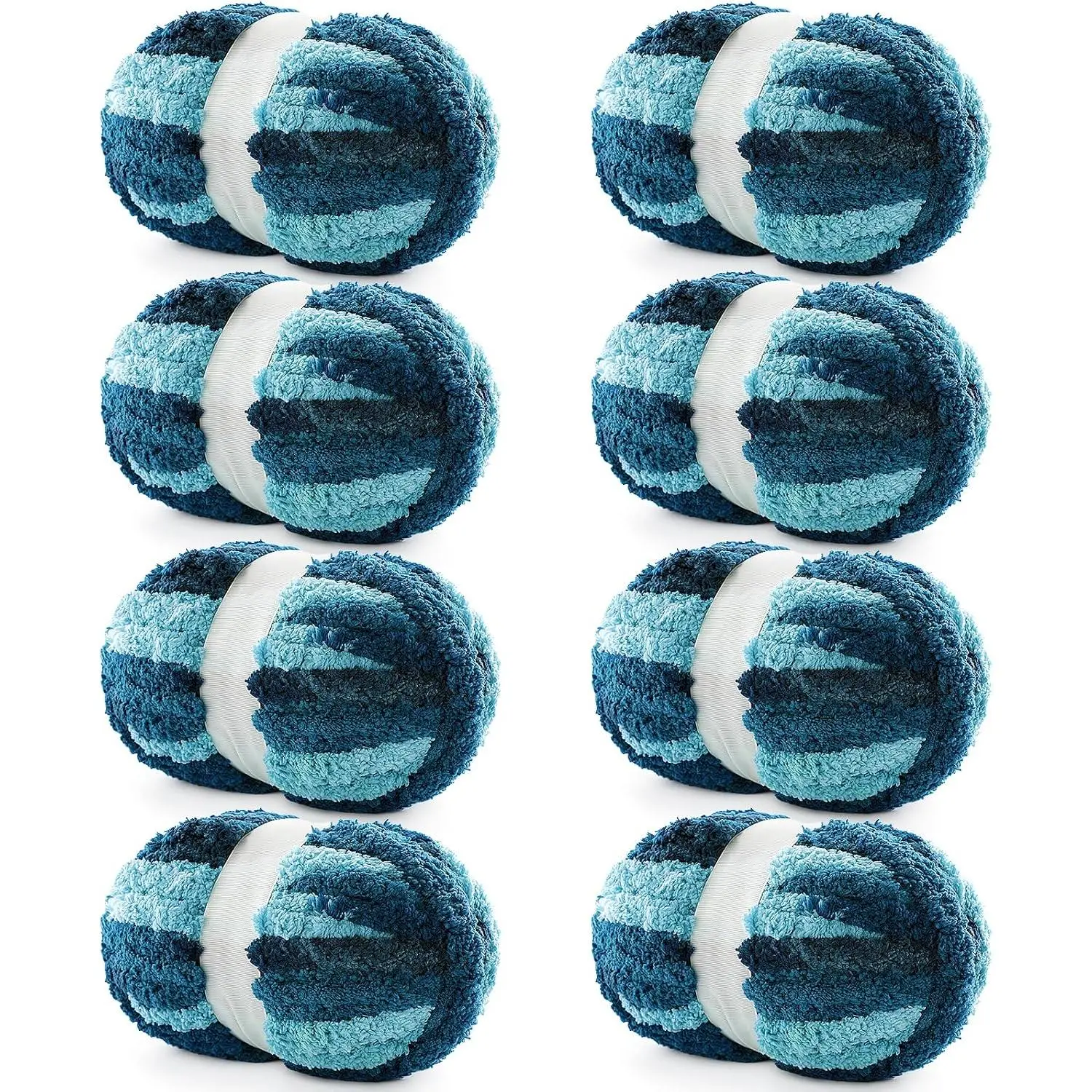 8 Pack Chunky Yarn for Hand Knitting - Chenille Blanket Yarn for Crocheting Blankets - 228 Yds/61.6 Oz Rainbow Ombre Yarns - Super Bulky Soft Thick  Color  Yarns (8, Dark Blue-Blue-Black)