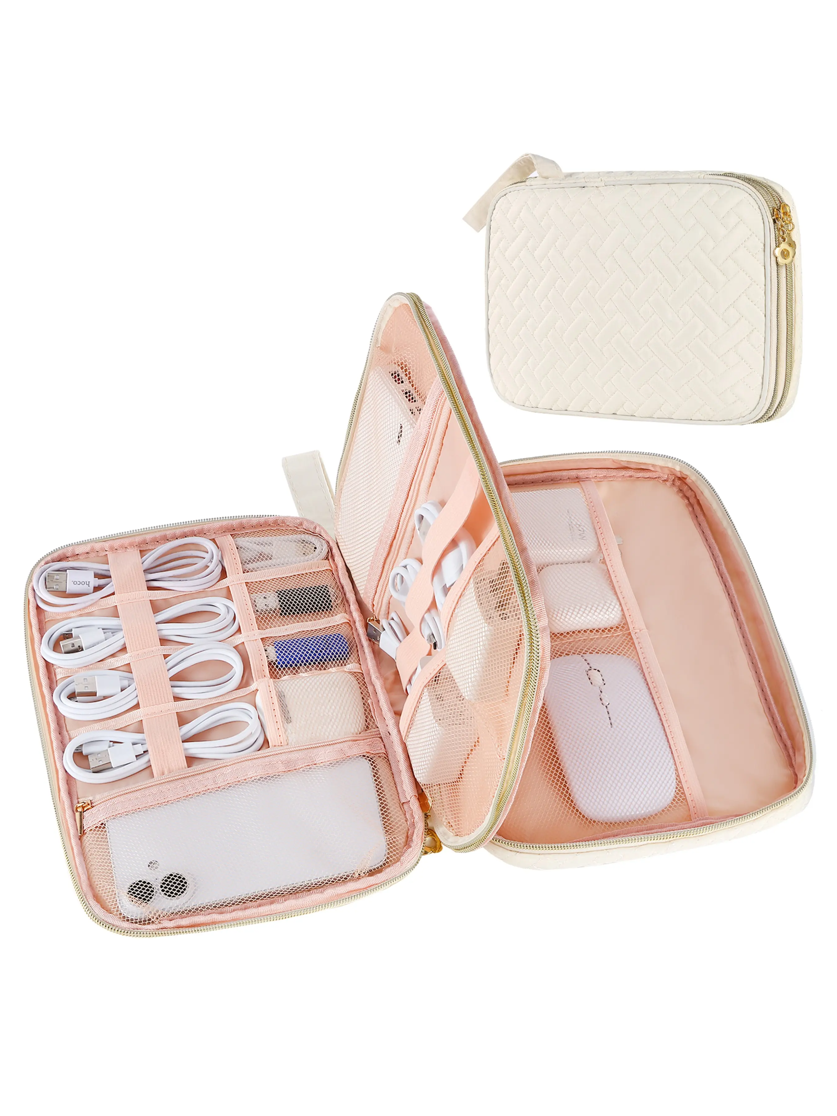 Electronics Organizer Travel Case for Cords Chargers Phones, Puffy Padded, Travel Essentials, Cord organizer bag for Cables, Compact Tech Accessories Pouch, Travel Tech Organizer, Travel Accessories for Women