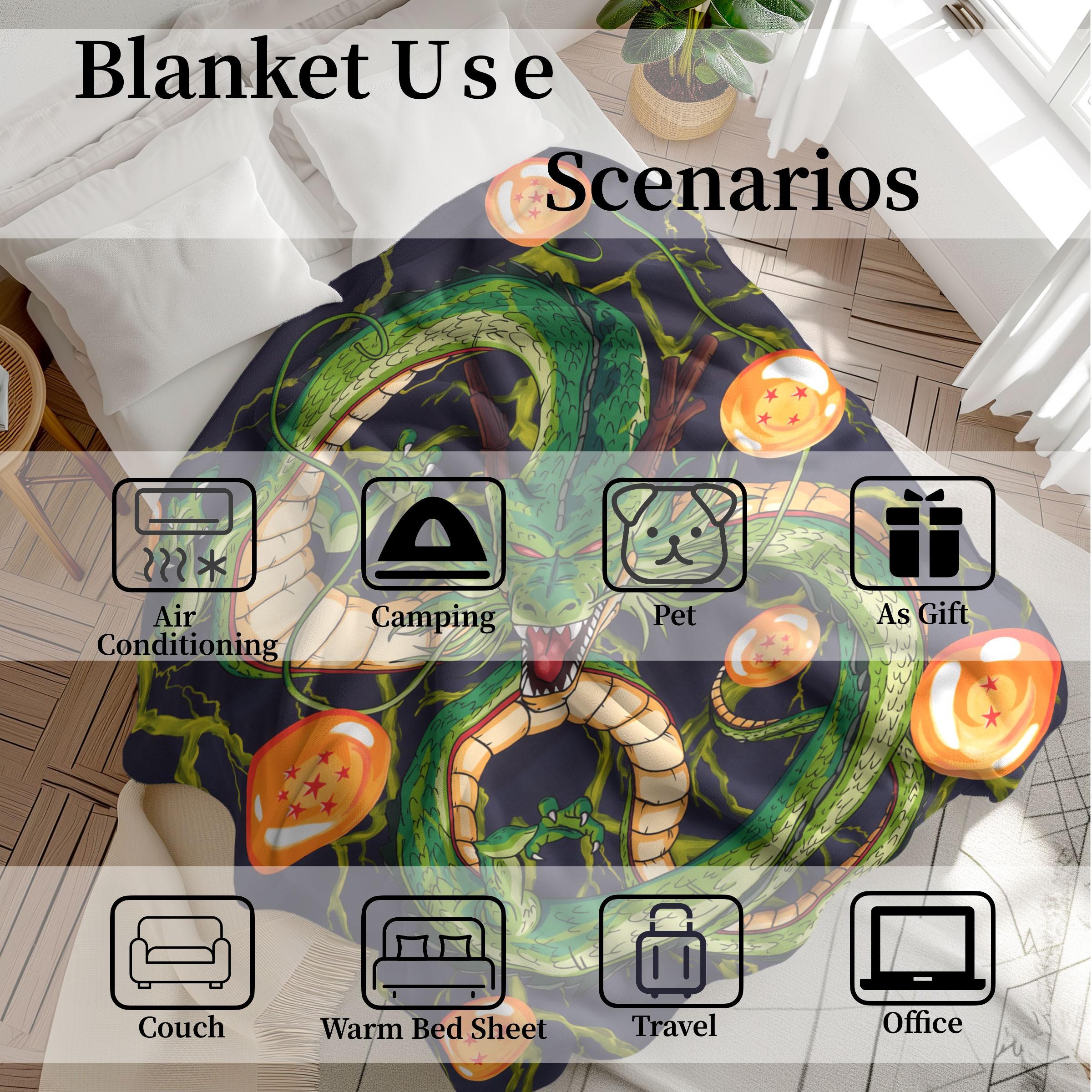 Dragon Ball Shenron Throw Blanket, Soft Flannel Fleece Anime Blanket, Dragon & Energy Ball Design, Cozy Bed Sofa Couch Blanket, Blanket Gift, Dragon Ball Theme