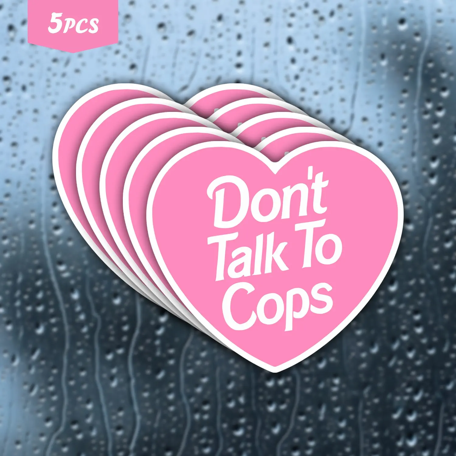 5PCS "Don't Talk To Cops" Pink Heart Waterproof Vinyl Stickers, Anti-Cop Quote Decals for Water Bottles, Laptops, Cars, Ideal for Activist Fans