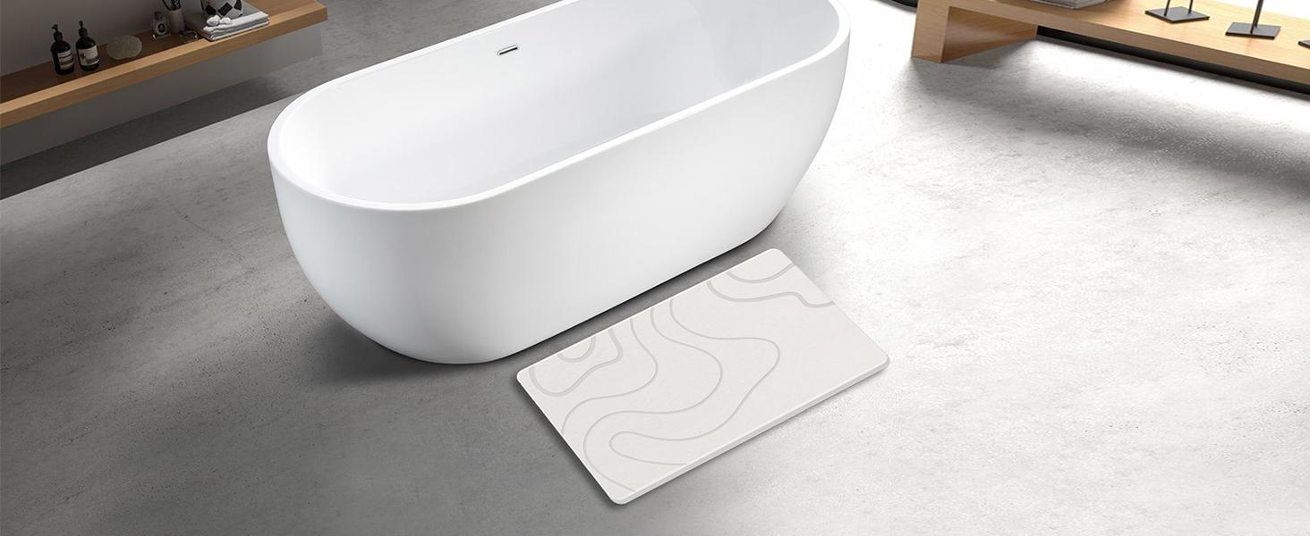 Bath Mat Diatomaceous Earth Shower Mat Non-Slip Super Absorbent Diatomite Stone Mats for Bathroom Floor Kitchen Counter Quick-Drying Easy to Clean