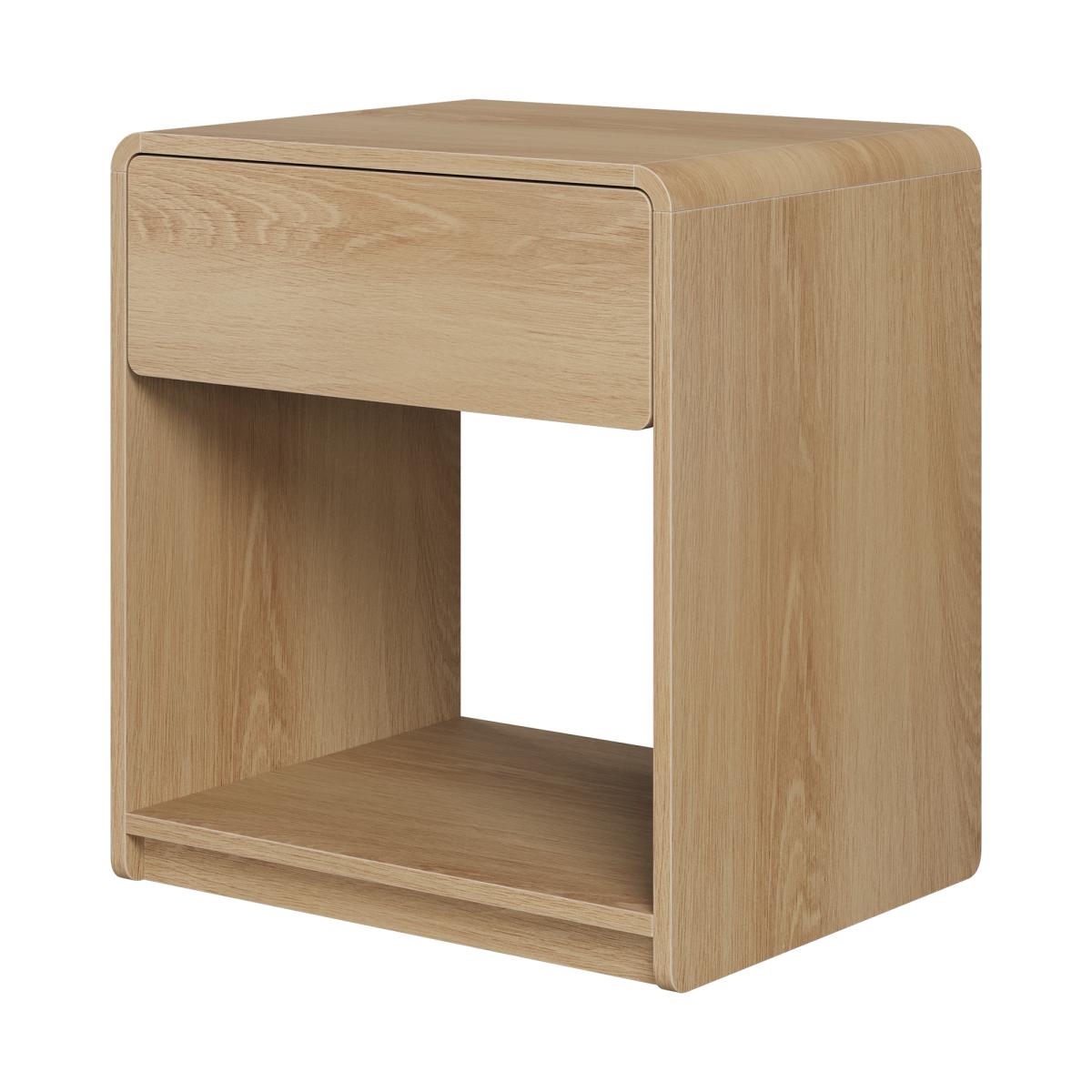 Mid-Century Modern Bedside Table Set of 2, Nightstand with Storage Drawer & Open Shelf, Compact Side Table for Bedroom Living Room, Oak Color