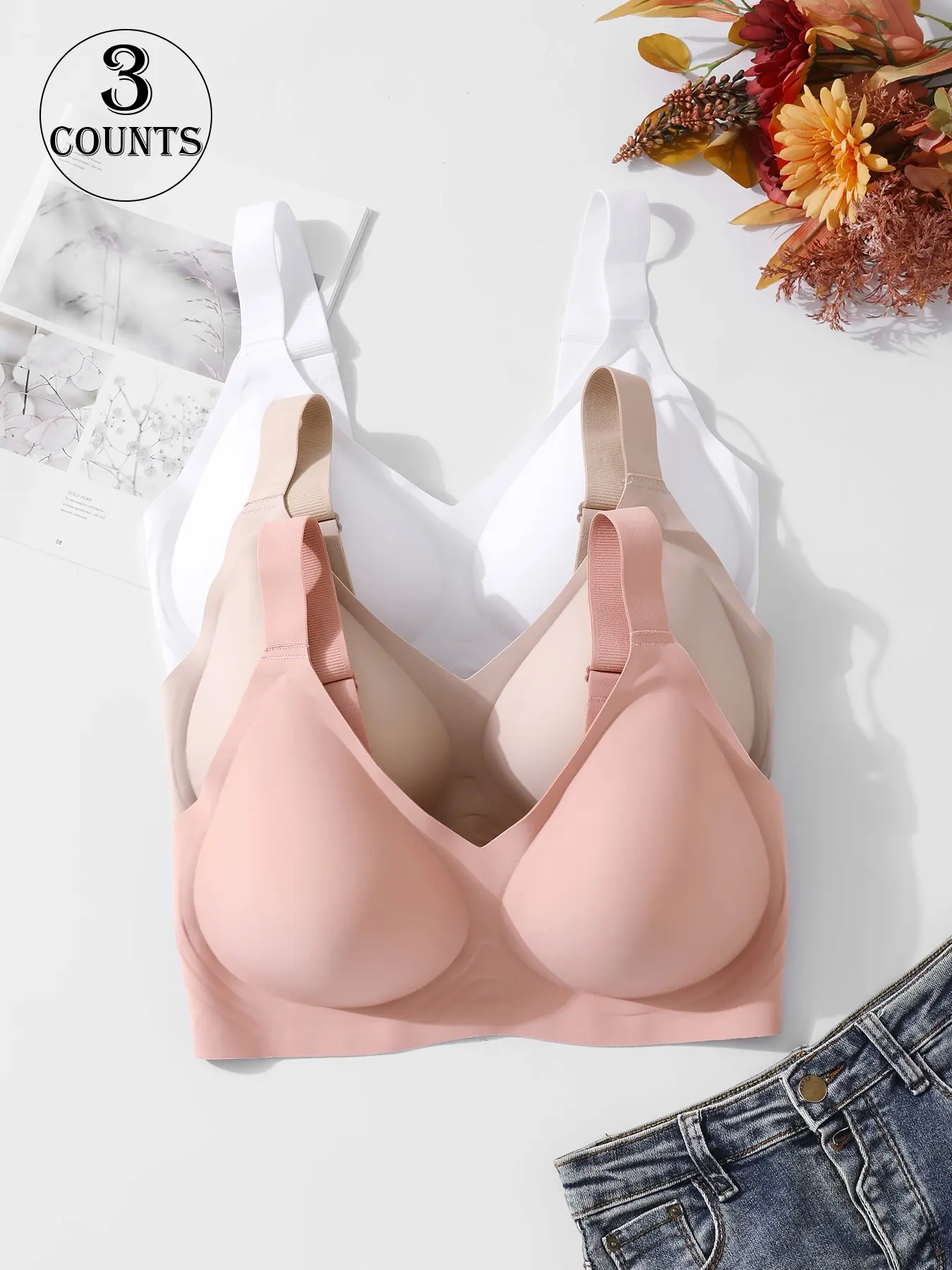 2-5 Pack/5 colors,plus-size women's seamless jelly bra,four rows of four hooks,0XL-4XL sizes,push-up and lift,adjustable sports vest,suitable for daily wear,parties,yoga,comfortable,breathable and skin-friendly,women's non-wire bra, Wireless bralette