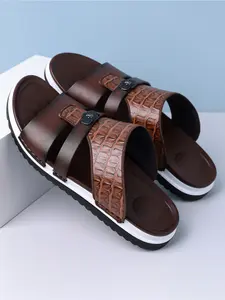 Men's Premium Crocodile Embossed Slide Sandals, Leather-Textured Upper Non-Slip Soft Sole, Luxury Casual Open Toe Footwear for Summer Daily & Outdoor Wear
