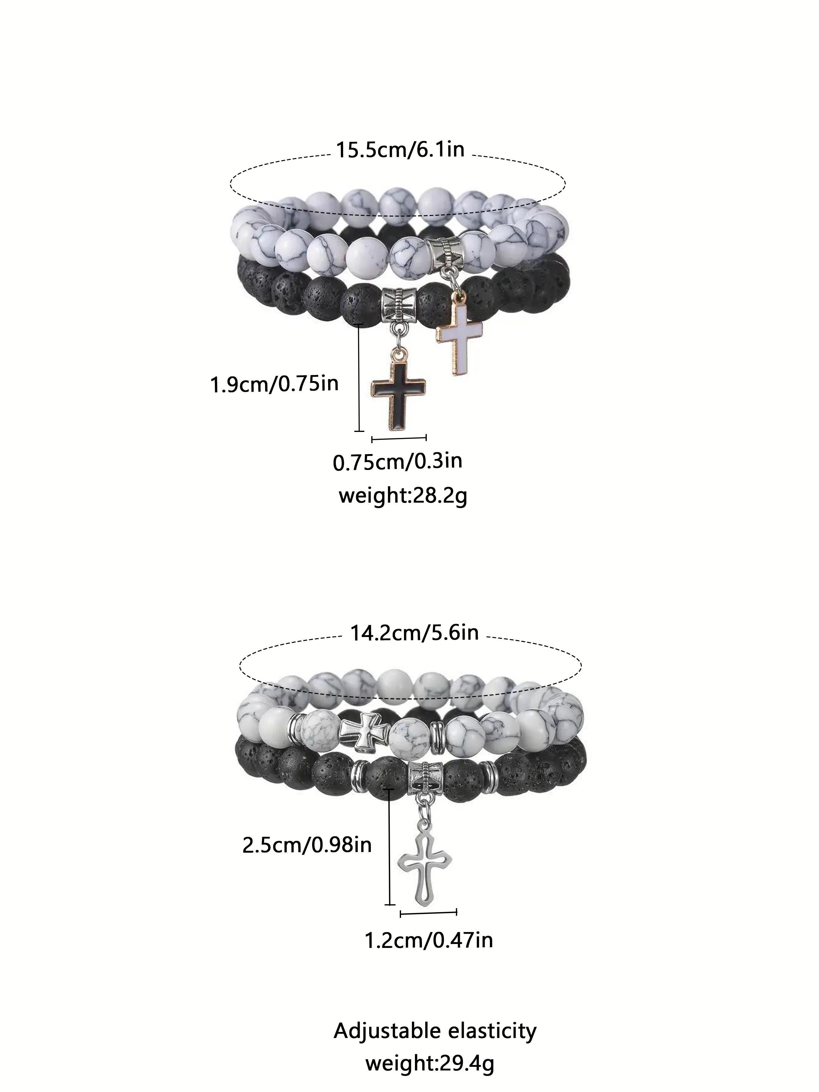 Stone & Cross Charm Decor Beaded Bracelets Set, Fashionable Jewelry for Women & Men, Trendy All-match & Exquisite Jewelry for Birthday Gift, Stackable Bracelets