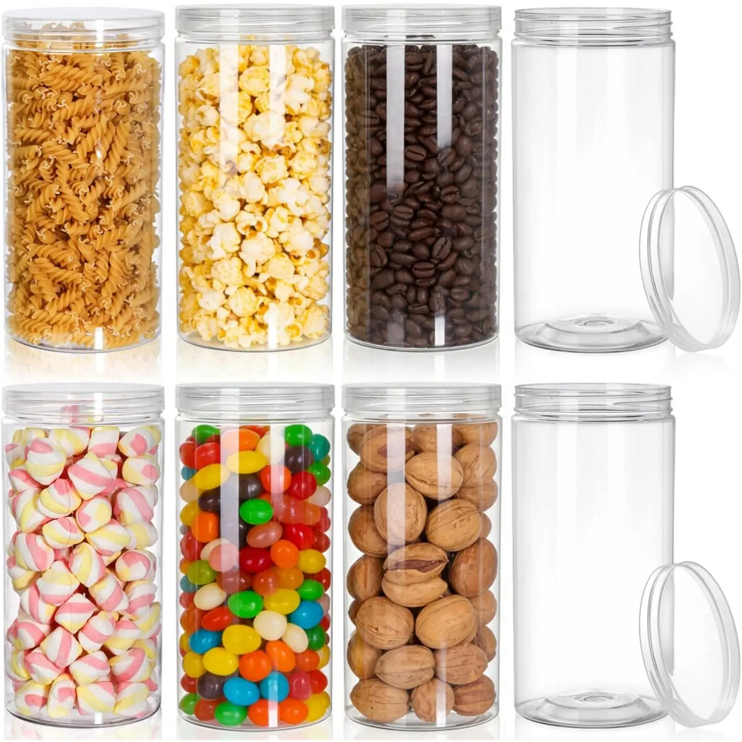 8 Pack Clear Plastic Jars with Lid, 46 OZ Round Candy Storage Jars, Empty Large Mason Jars, Tall  Canisters Cylinders, Wide Mouth Pantry Container for Dry , , Nuts, Noodles
