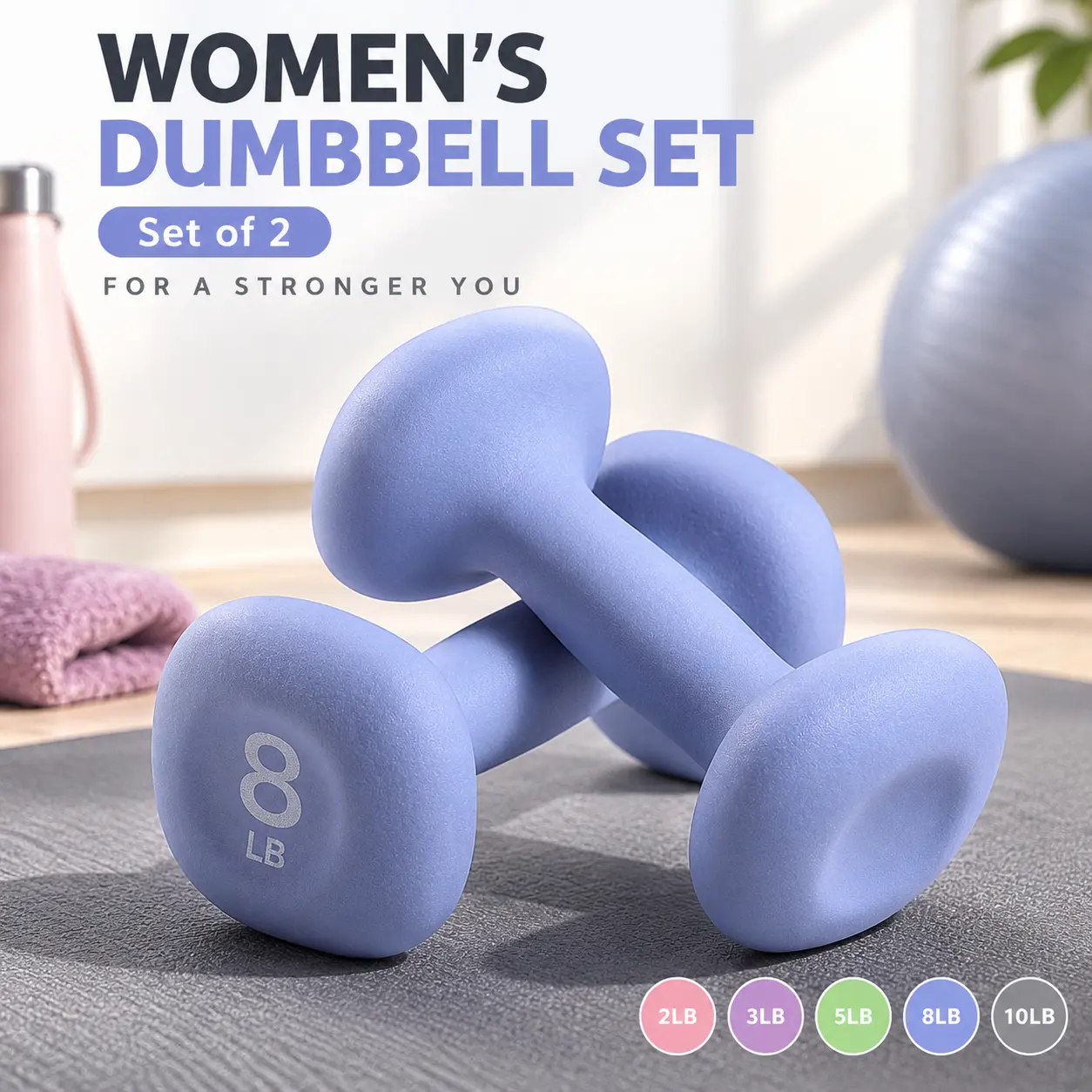 2-Piece Dumbbell Weights Set, 2-10 lb Pair Sizes, Non-Slip Ergonomic Grip, Anti-Roll Square Shape for Home Workouts, Strength Training and Fitness, Portable Hand Weights for Daily