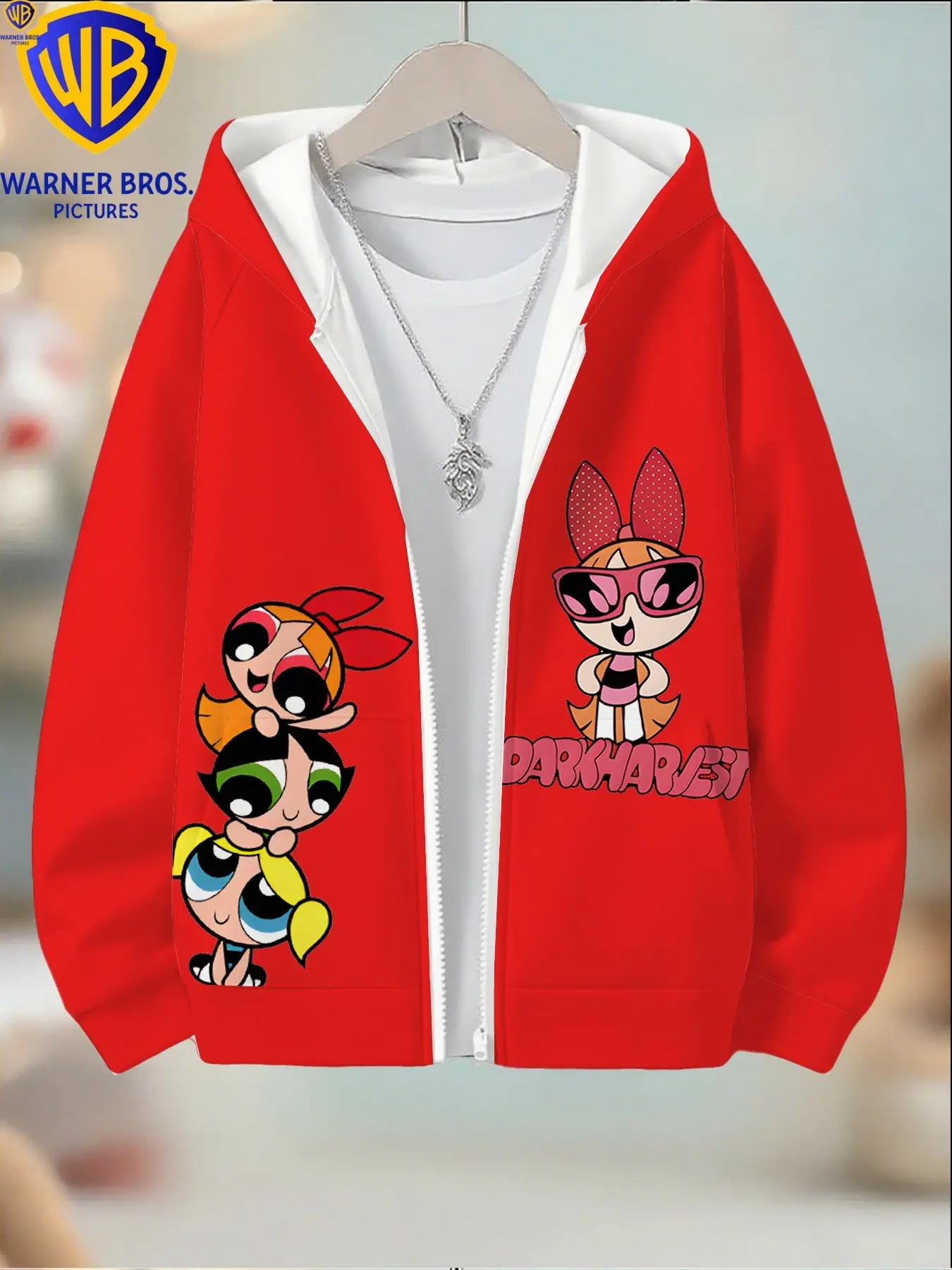 Warner Bros Official Girl Hoodie, Base Cartoon Character Print, Long Sleeve Zipper Jacket, Perfect for Christmas Halloween Birthday Gifts