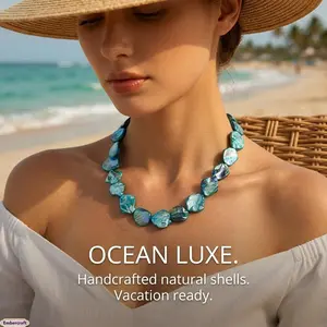 Women's Natural Seashell Pendant Necklace - Irregular Baroque Pearl-Inspired Choker, Ocean-Inspired Witchy Boho Resort Style Jewelry for Beach Trips, Summer Layering, Natural Seashells Necklaces, Ocean-Inspired Necklaces,summeroutfits,vacationoutfits,beac