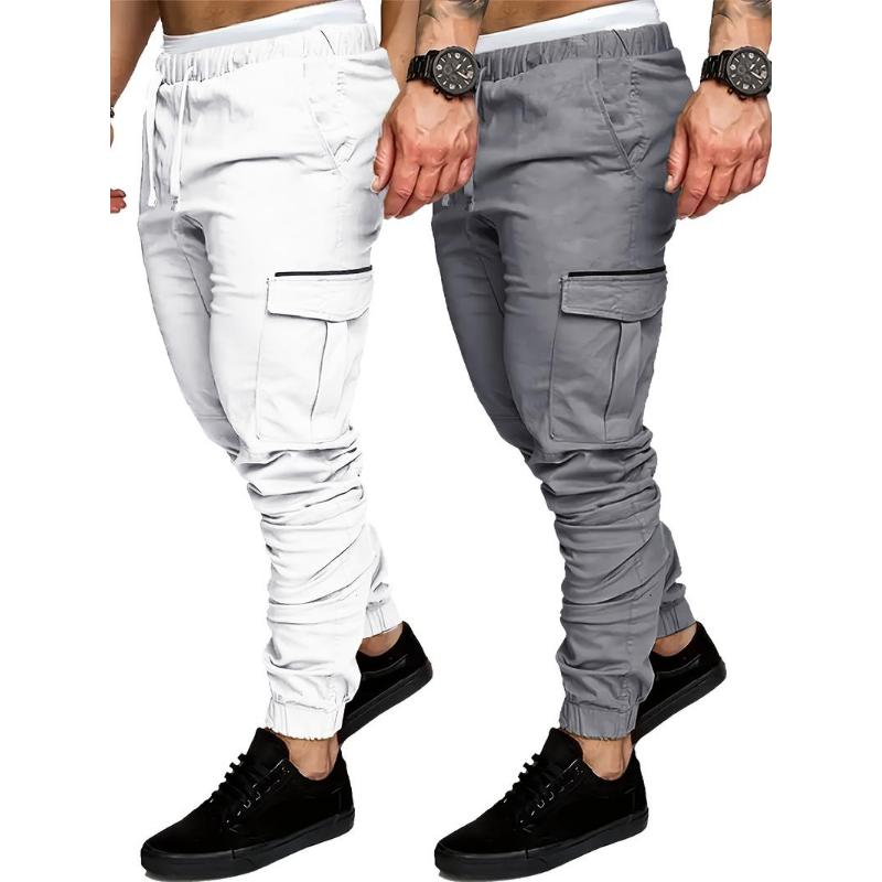 [2 Pack Relaxed Fit Cargo Pants] 2 Pack Cargo Pants For Men - Relaxed Fit Twill Joggers With Elastic Waistband And Stretch Fabric - Casual Wear