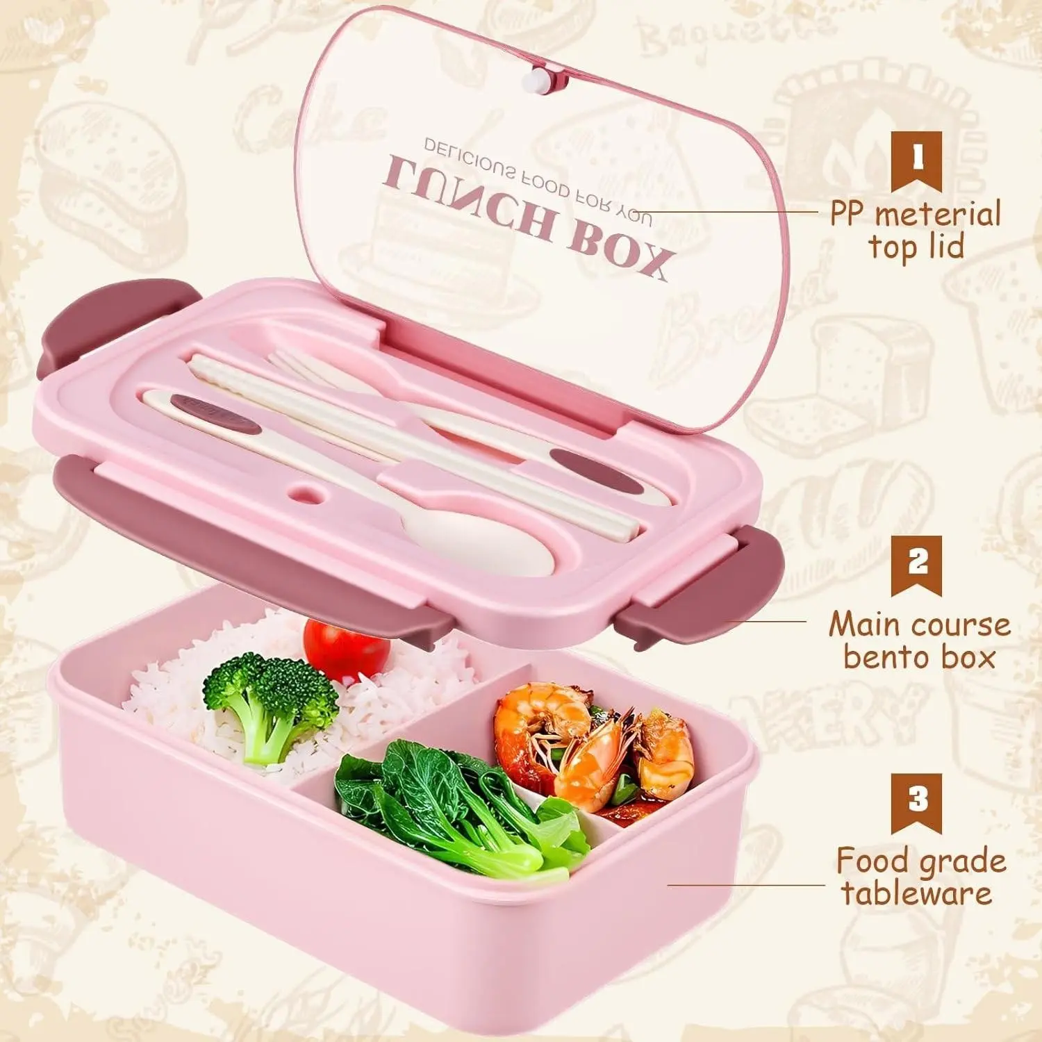 Leak-Proof Bento Box with Utensils, Microwave Safe, Portable Food Container for School, Work, Picnic, Travel, Outdoor Meal Box