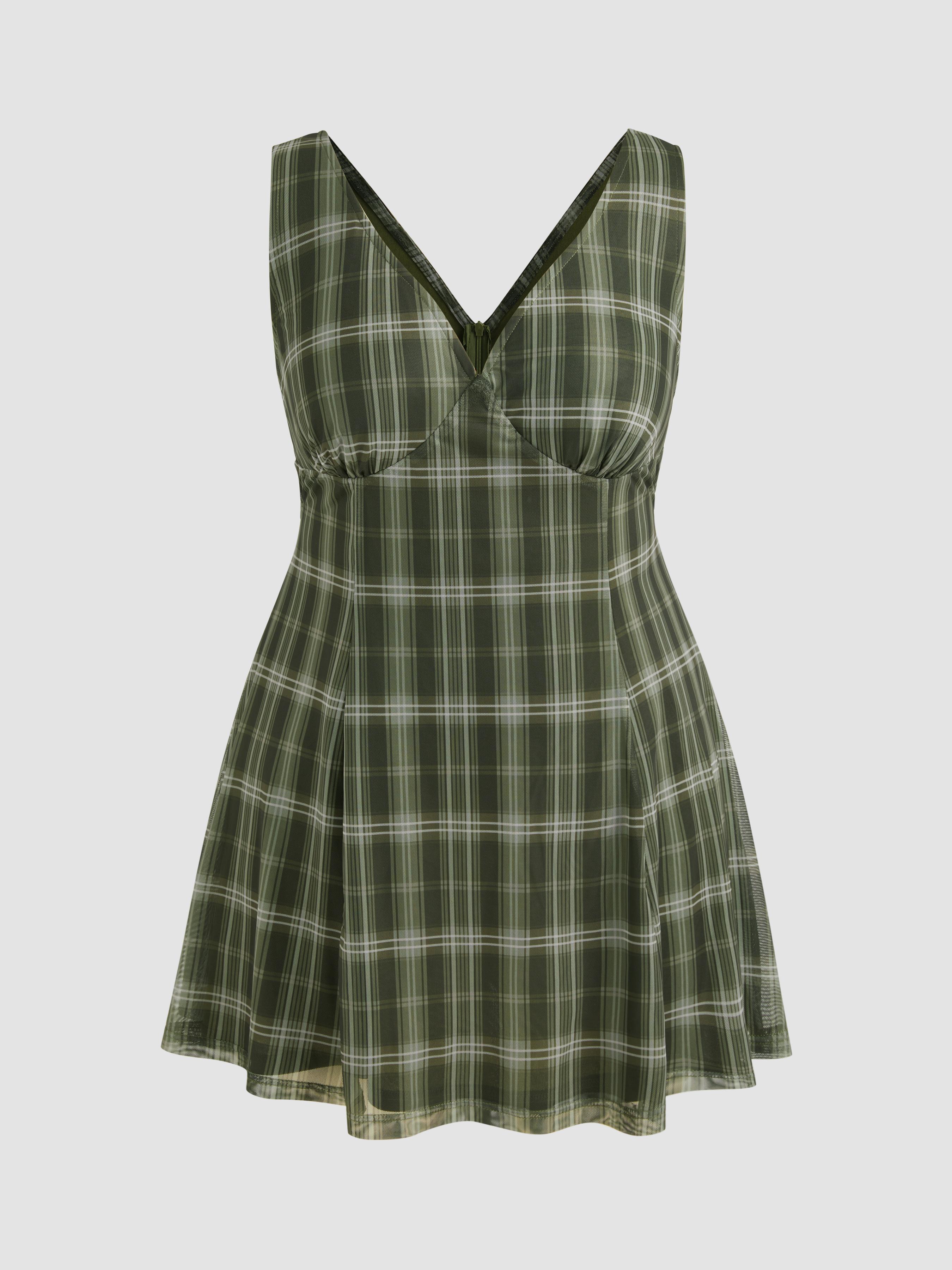 Cider [size 12/14-26] V-neck Check Mini Dress Curve & Plus