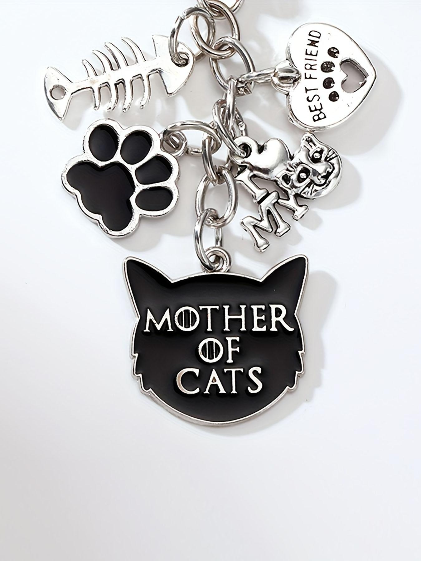 [Halloween Mother of Cats] Halloween-Themed Mother of Cats Keychain| Alloy Material, Fishbones, Hearts, Devil Cat & Paw Prints, Lobster Clasp for Bags & Cars, Ideal Gift for Cat Lovers, Durable Keychain, Cat Accessories, Bag Charm, Playful Charm