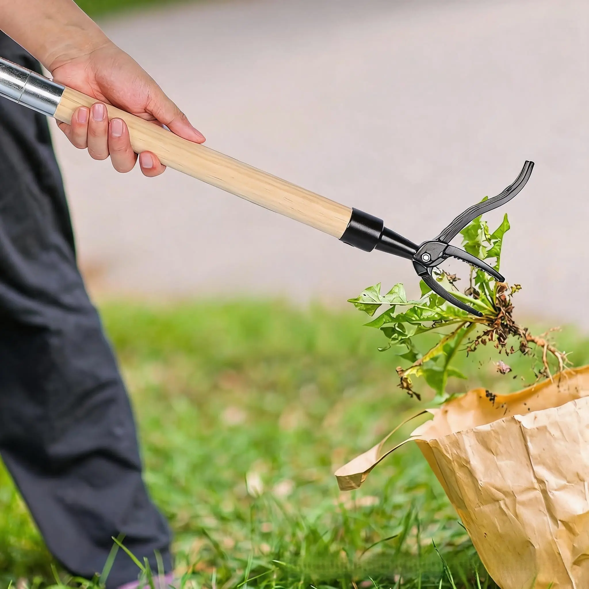 Stand-Up Weed Puller with 4 Claws - Adjustable 45" Handle for No-Bending Weeding, Ideal for Garden, Lawn & Yard | Durable Gardening Tools, Manual Tool, Ergonomic & Easy to Use