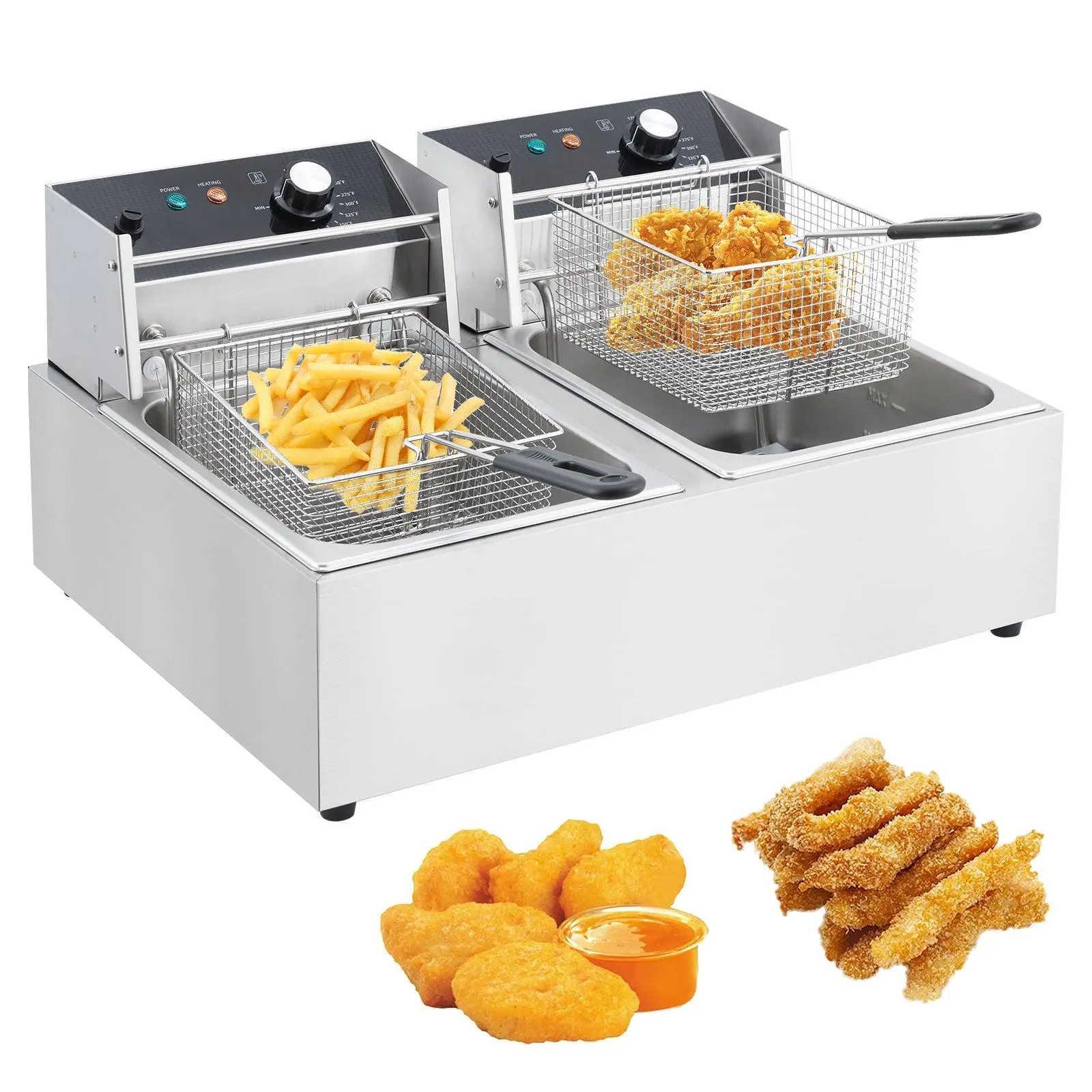 GARVEEElectric Deep Fryers with Durable Stainless Steel Construction, Available in 6L, 10L, 12L, and Dual Tank Options, Featuring Timers, Temperature Control, Easy-Clean Design, Ideal for Home or Commercial Use (110V)