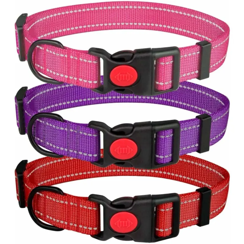3 PCS Dog Collars for Small Dogs,Reflective Dog Collar Adjustable Soft Nylon with Locking Buckle Girl Dog Collars