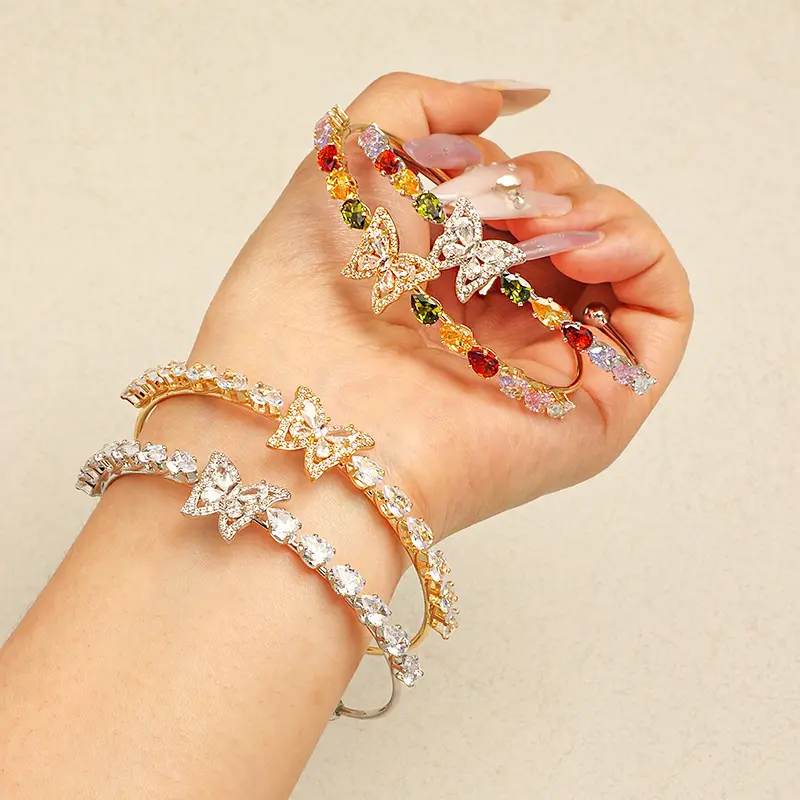Dainty Butterfly Cuff Bracelet for Women with Teardrop Cubic Zirconia, Adjustable Open Cuff, Lightweight Sparkly Jewelry for Birthday | Care: Avoid Contact with Water, Butterfly Motif, Daily, Dainty Yet Sparkly, Minimalist, Elegant, Avoid Perfumes