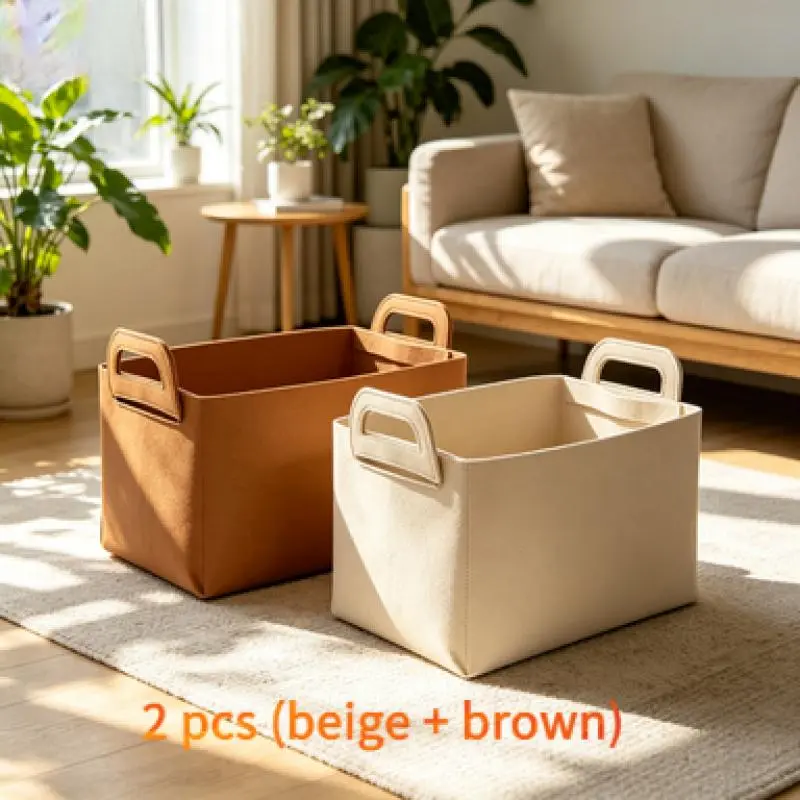 2pcs of Felt Folding Storage Basket, Household Sundries Storage Basket, Dirty Clothes and Dirty Socks Storage Basket, Foldable Storage Box, Storage Rack Storage Basket, Shelf Baskets