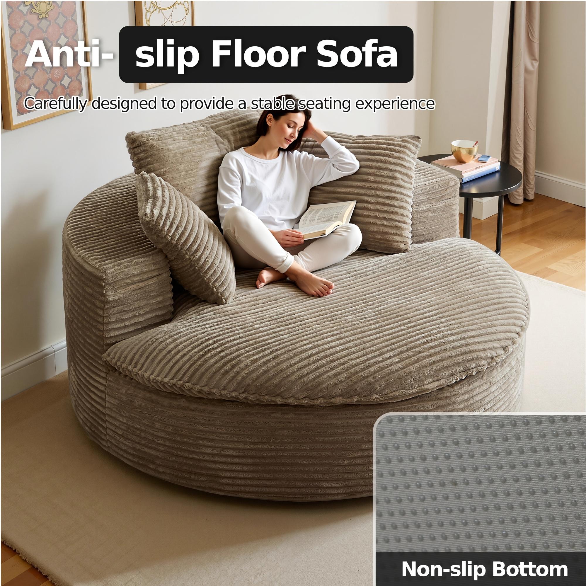 Round Boneless Couch, Cloud Sofa Bed with Memory Foam Sectional, No Assemble Required Modular Couch for Small Space, Includes 3 Pillows for Living Room, Dorm, Apartmen