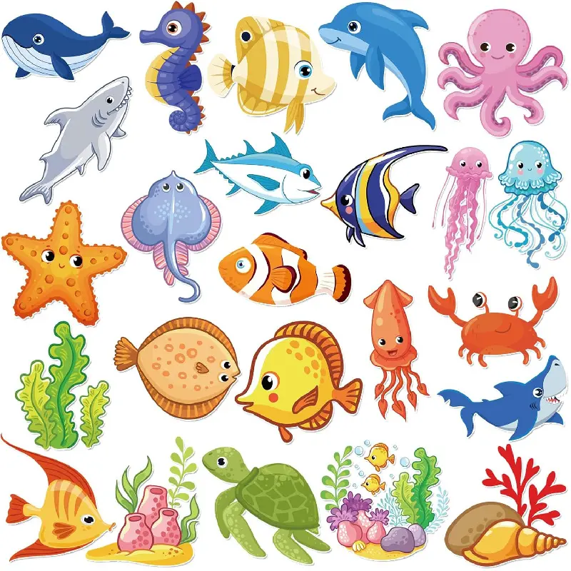 24 Pcs Cruise Door Decorations Magnetic Under The Sea Cruise Ship Magnet Ocean Animals Magnet Stickers Summer Fish Turtle Coral Reef Magnets for Door Refrigerator Car Carnival Party Decor