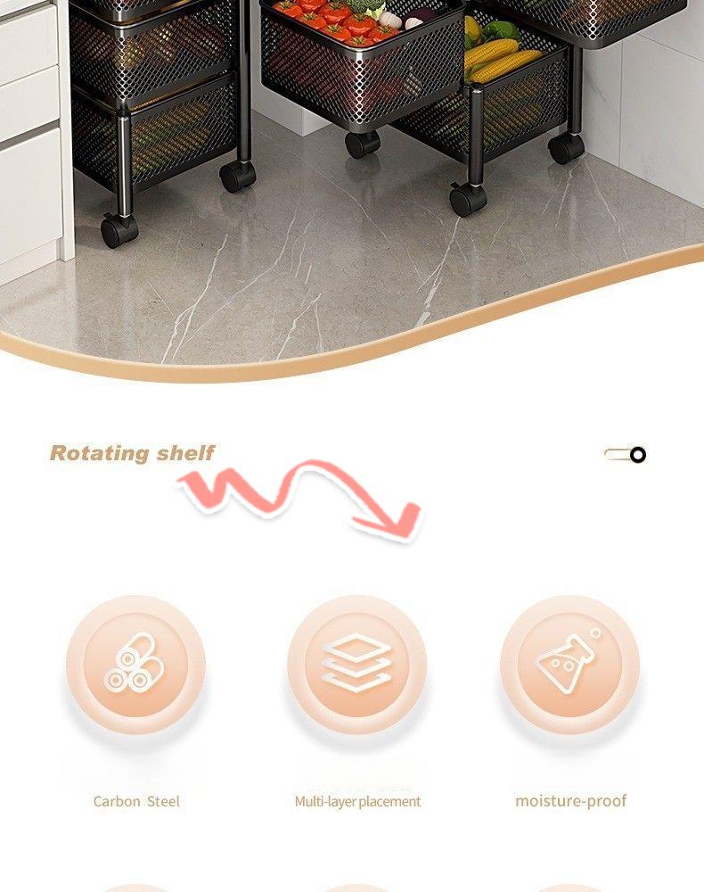 Rotatable multi-layer floor-standing bedroom cart, kitchen storage rack, multifunctional household snack rack, bedside rack