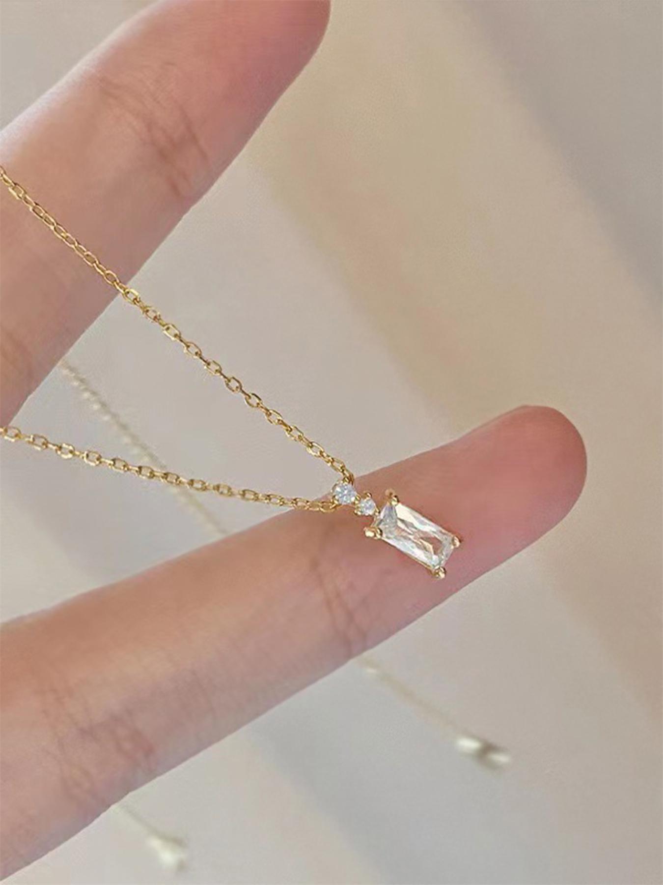 Women's Elegant Rhinestone Decorated Pendant Necklace, Exquisite Trendy Pendant Necklace, Chic Fashion Necklace As Gift for Girlfriend, Dainty Necklace, Letter Necklace