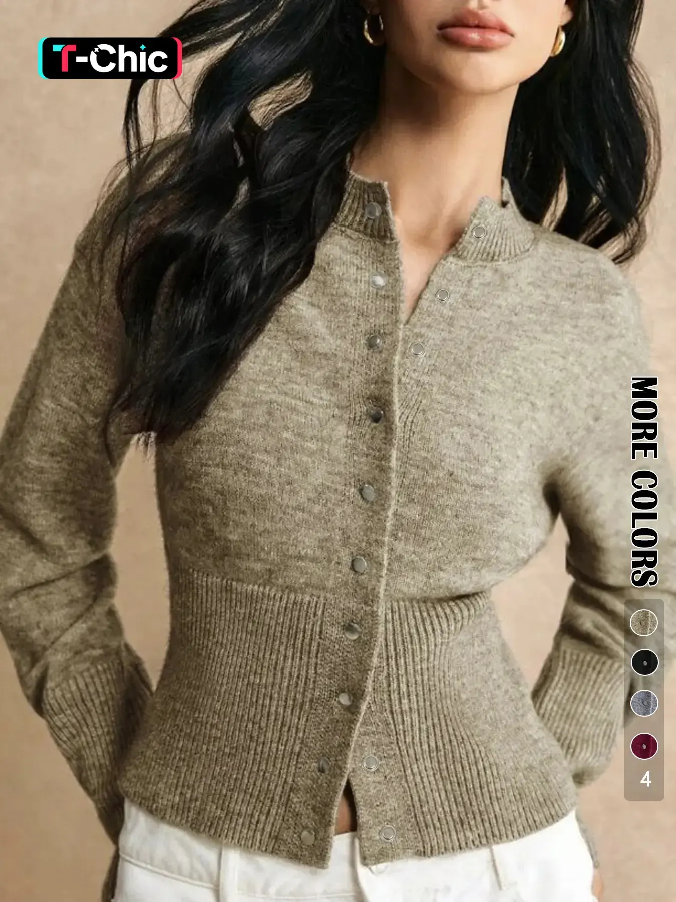 Elegant Slim-Fit Button-Front Cardigan, Fashionable Casual Waist-Centric Knitwear for Fall & Winter Seasons