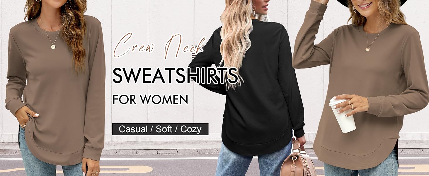 WIHOLL Womens Sweatshirt Crewneck Long Sleeve Shirts High Low Tops Curved Hem*(Size UP 1-2 for True Oversized Look!)* SpringStatements