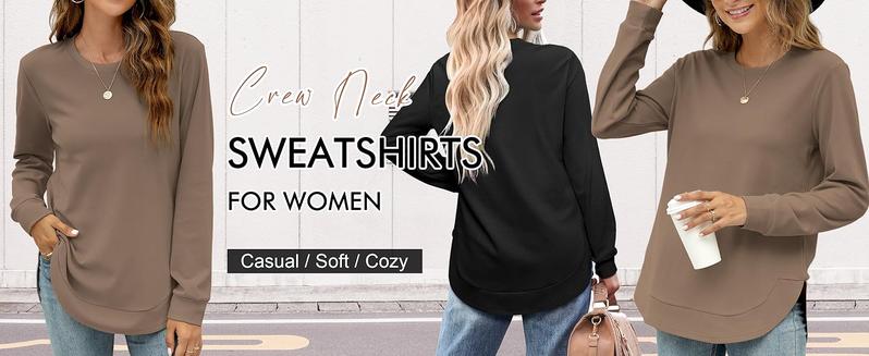 WIHOLL Womens Sweatshirt Crewneck Long Sleeve Shirts High Low Tops Curved Hem*(Size UP 1-2 for True Oversized Look!)* WIHOLL Womens Sweatshirt Crewneck Long Sleeve Shirts High Low Tops Curved Hem*(Size UP 1-2 for True Oversized Look!)*