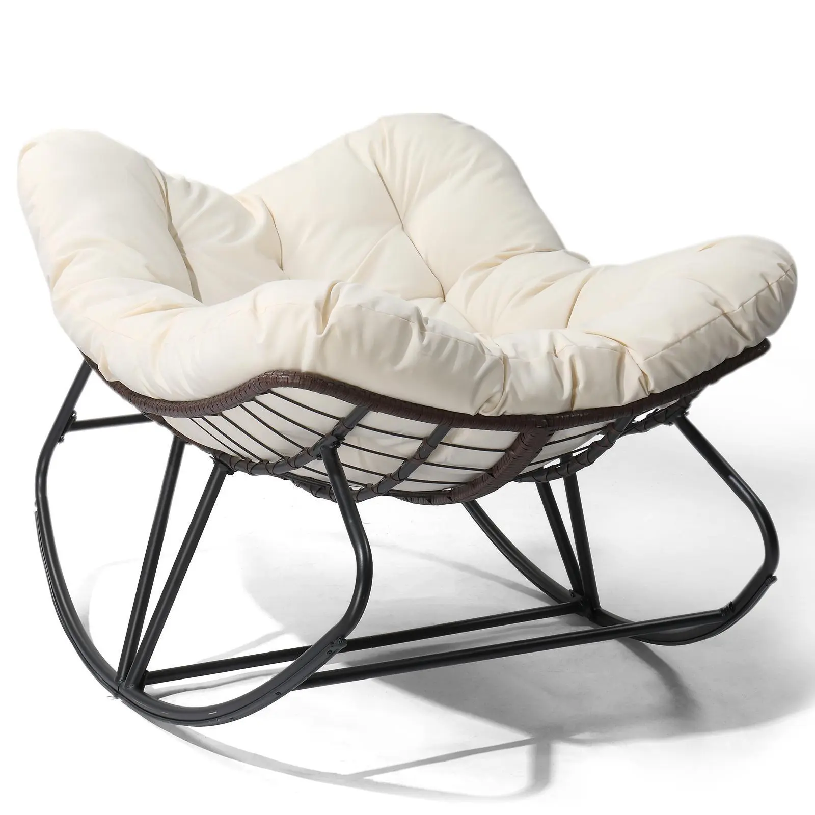 Outvita Indoor Outdoor Rocking Papasan Chair Set of 2 with Cushions, Comfy Oversized Patio Padded Rockers, All Weather Double Wicker Egg Gliders, 450Lbs Wide Sturdy Recliner Lounge Loveseat Summervibes
