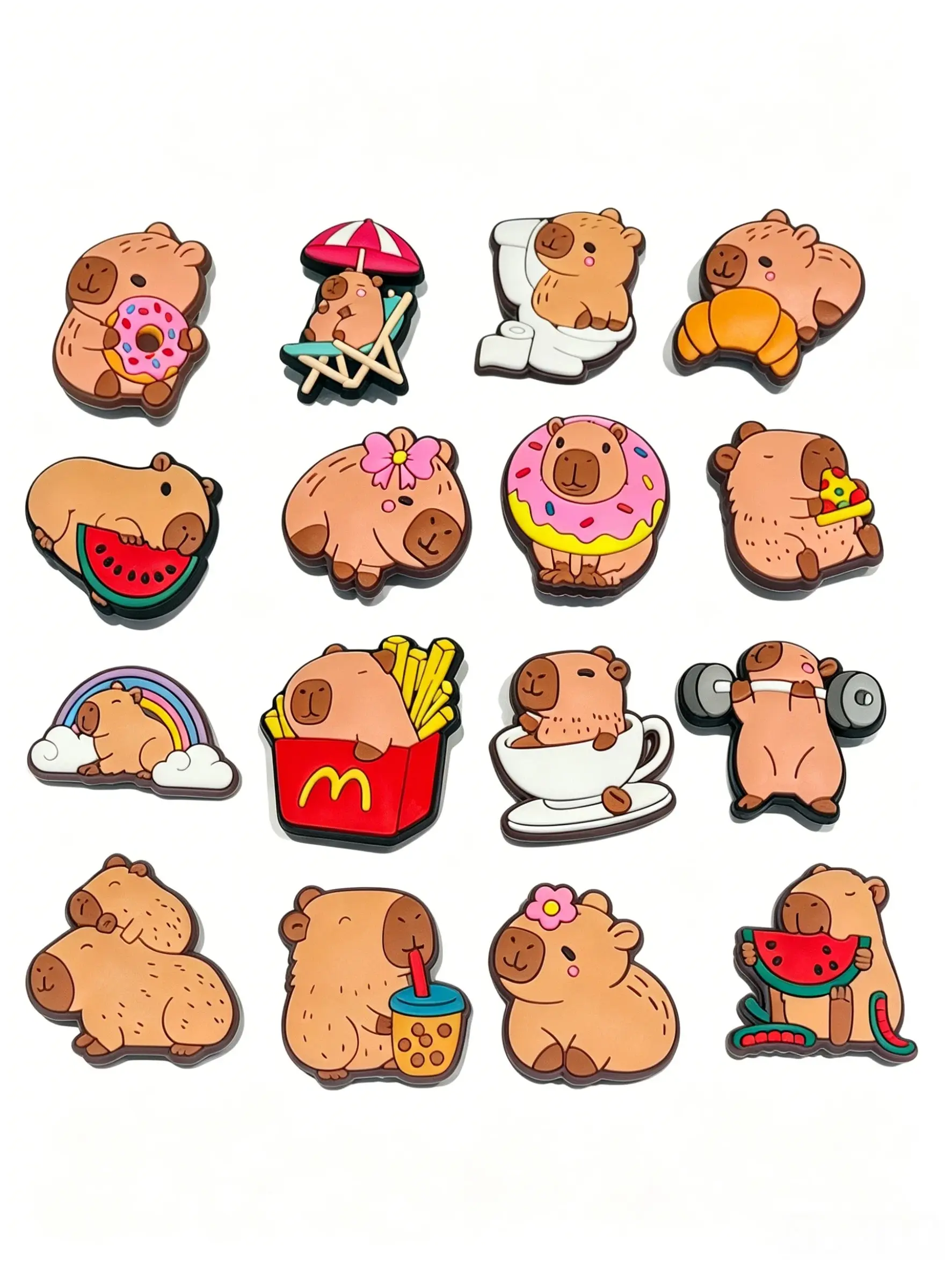 16pcs Cute Capybara Animal Decorative Shoe Accessories, DIY Shoe Charms Holey Shoes Button Sandals Decor, Suitable for Kids and Adults, All Seasons