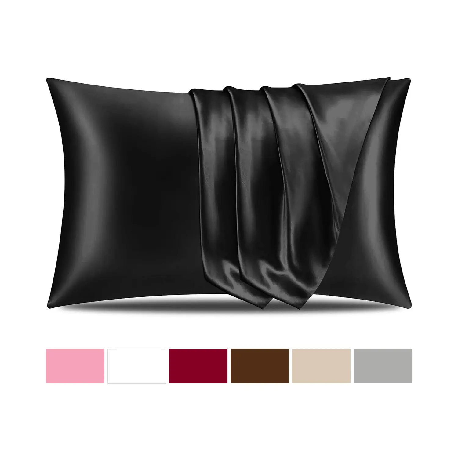 Satin Bed Pillowcase for Hair and Skin, Super Soft and Cooling Similar to Silk Pillow Cases, Set of 2, Pillow Case for Sleeping Women with Envelope Closure, Gifts for Women Men, Black, 2pcs