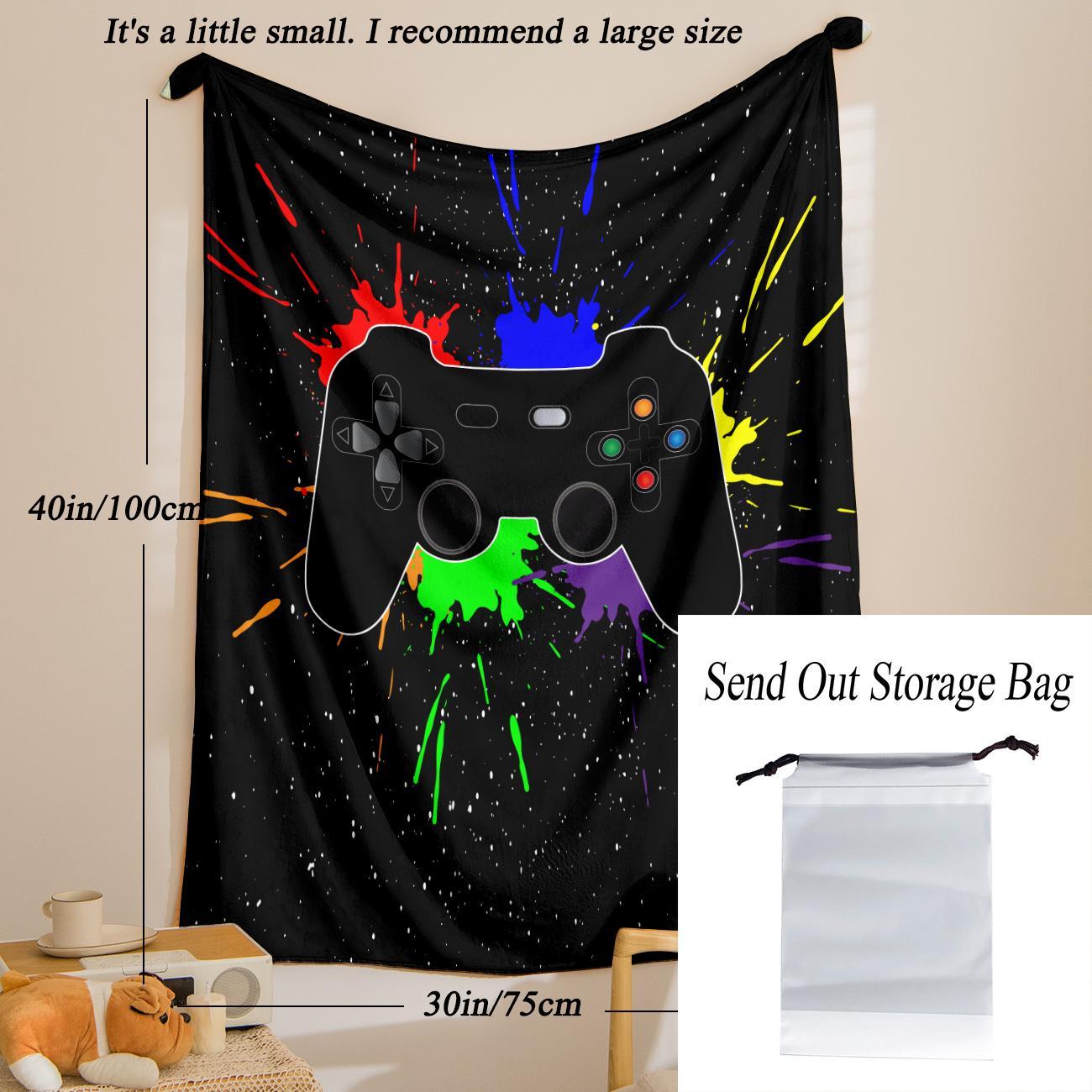 Game Controller Pattern Flannel Blanket with Storage Bag, 1 Count Soft Lightweight Breathable Comfortable Throw, Versatile Use Warm Cozy Lounging Napping Blanket for Home Office, Throw Blankets