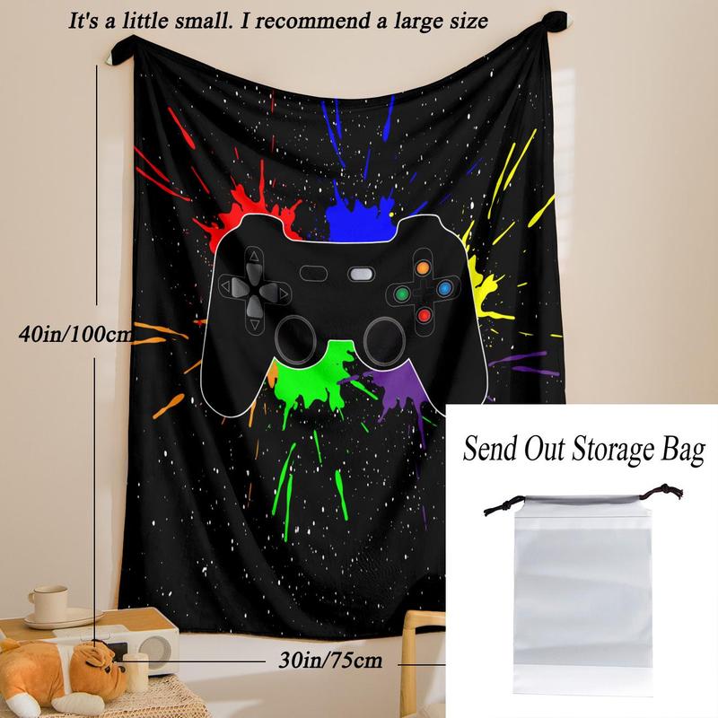 Game Controller Pattern Flannel Blanket with Storage Bag, 1 Count Breathable Bed Blanket Soft Lightweight Breathable Comfortable Throw, Versatile Use Warm Cozy Lounging Napping Blanket for Home Office