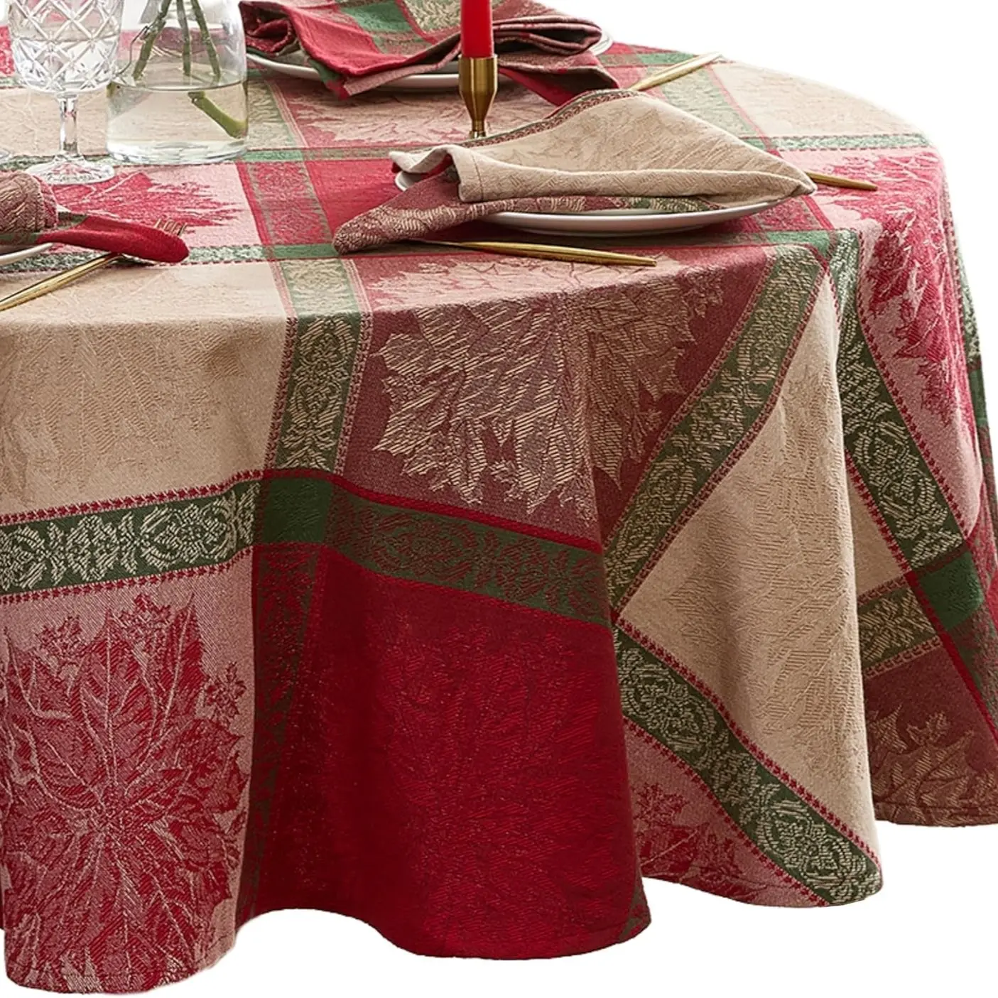 2D Flat Party Tablecloth 1pc, Vintage Minimalist Design, Christmas Flower Round Tablecloth, No Power Required, Perfect for Festive Gatherings