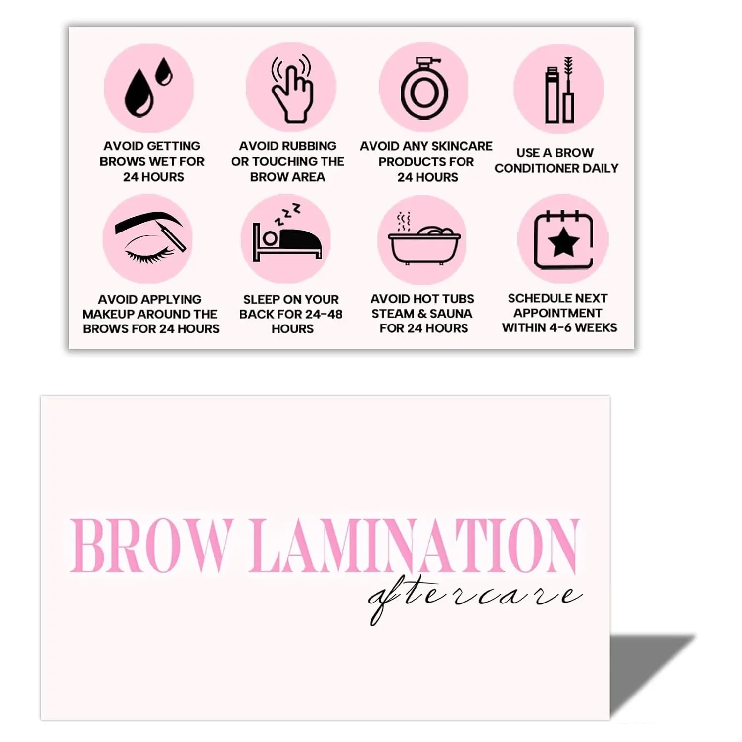 100 Pack 3.5x2.1" Brow Lamination Aftercare Instruction Cards for Brow and Eyebrow Lamination Supplies