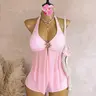 Women's Summer Halter V-Neck Mesh Skirt Swimsuit with Sunflower Design Button, Split Beach Vacation Swimwear with Tummy-Slimming Coverage, Beach Party Swimsuit, Swim Suit with Skirt, Ladies Summer Swimsuit, Beachwear Swimsuits, Skirt Style Swimsuit