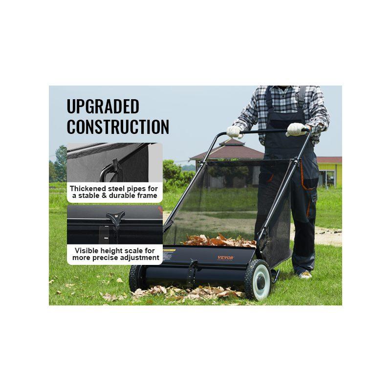 VEVOR Push Lawn Sweeper, 26-inch Leaf Grass Collector, Strong Rubber Wheels Heavy Duty Thickened Steel, Durable to Use with Large Capacity 7 cu. ft. Mesh Collection Hopper Bag, 4 Spinning Brushes VEVOR Push Lawn Sweeper, 26-inch Leaf Grass Collector, Strong Rubber Wheels Heavy Duty Thickened Steel, Durable to Use with Large Capacity 7 cu. ft. Mesh Collection Hopper Bag, 4 Spinning Brushes