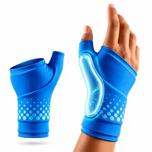 Thumb Support Brace with Gel Pad, Breathable Hand Protector Sleeve for Daily Wear, Blue Black Fingerless Wrist Support Glove